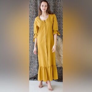 MIRTH Long Sleeved Maxi House Dress Cotton Kaftan size small Handmade Boho